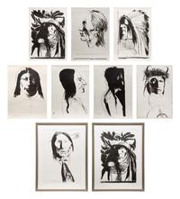 A Group of 9 Works: Chief Wets It; Hidatsa Medicine Man; Sharp Nose; Sitting Bull, Spies on His Enemies; Swift Dog; Wlf Robe; Nez Perce; Spies on His Enemies , each edition of 160