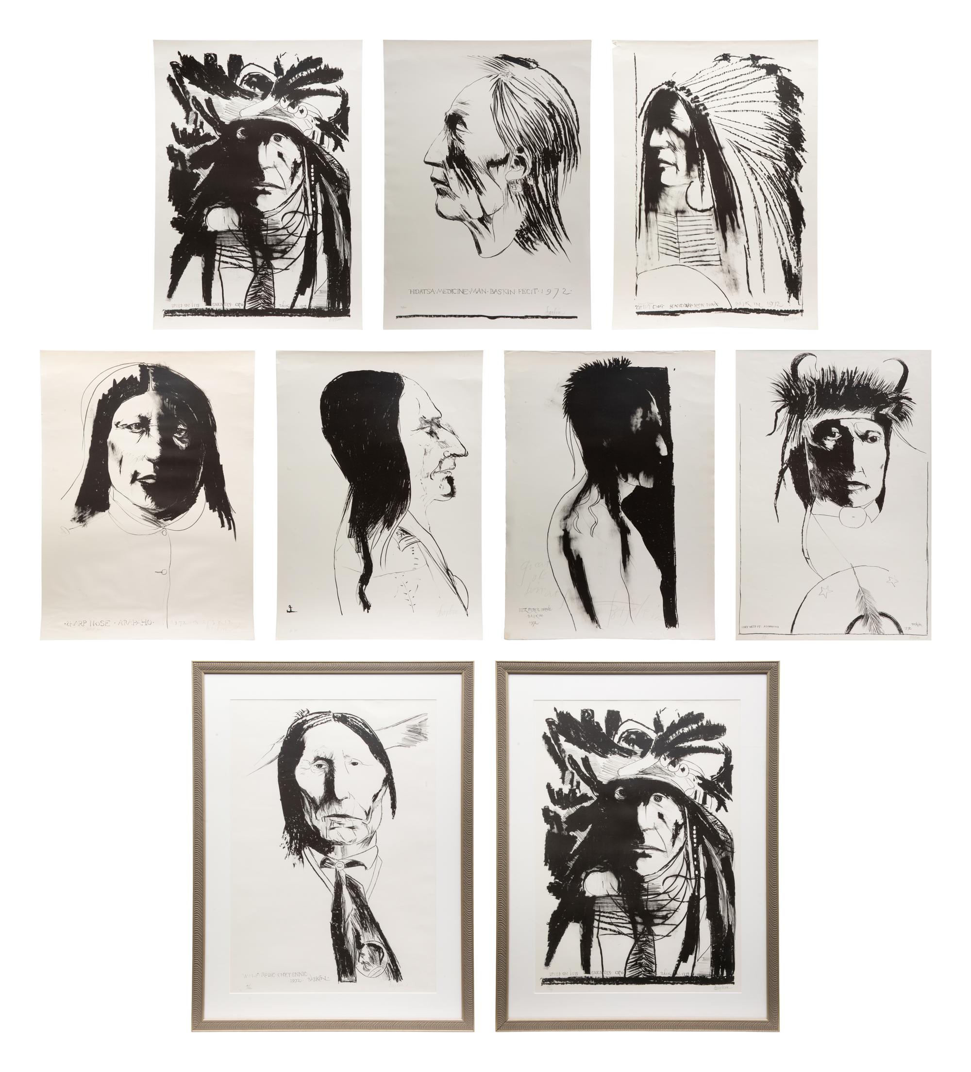 A Group of 9 Works: Chief Wets It; Hidatsa Medicine Man; Sharp Nose; Sitting Bull, Spies on His Enemies; Swift Dog; Wlf Robe; Nez Perce; Spies on His Enemies , each edition of 160