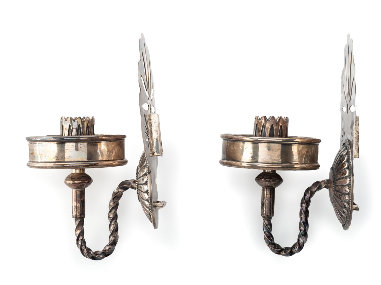 Pair of Southwestern-style Sterling Silver Sconces