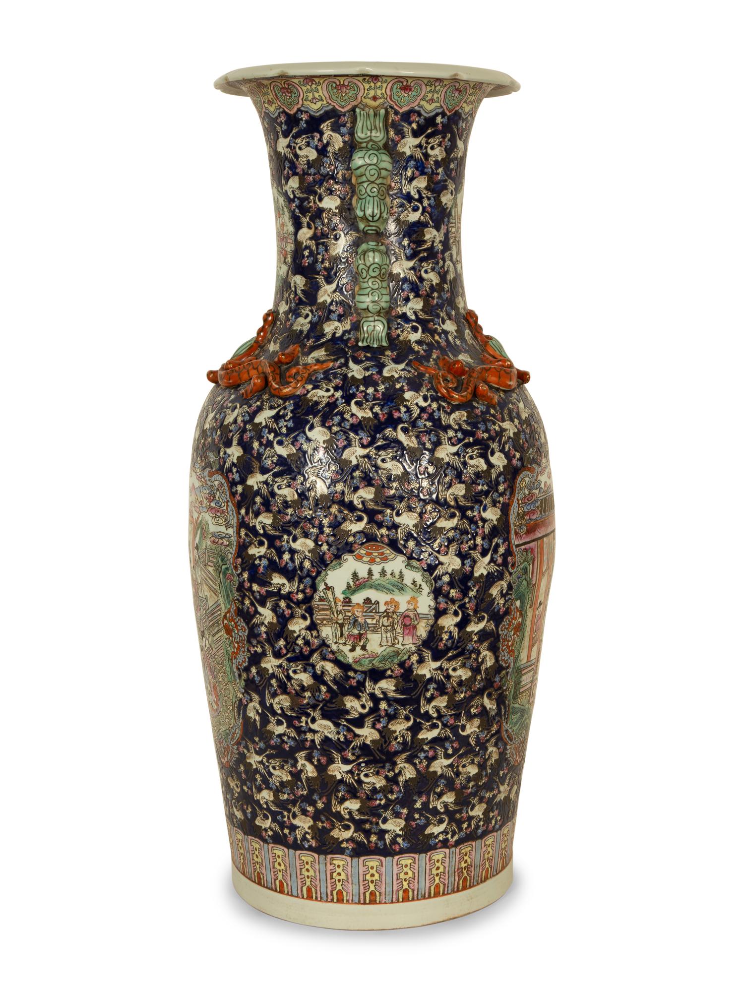 A Pair of Chinese Famille Noir Porcelain Floor Vases