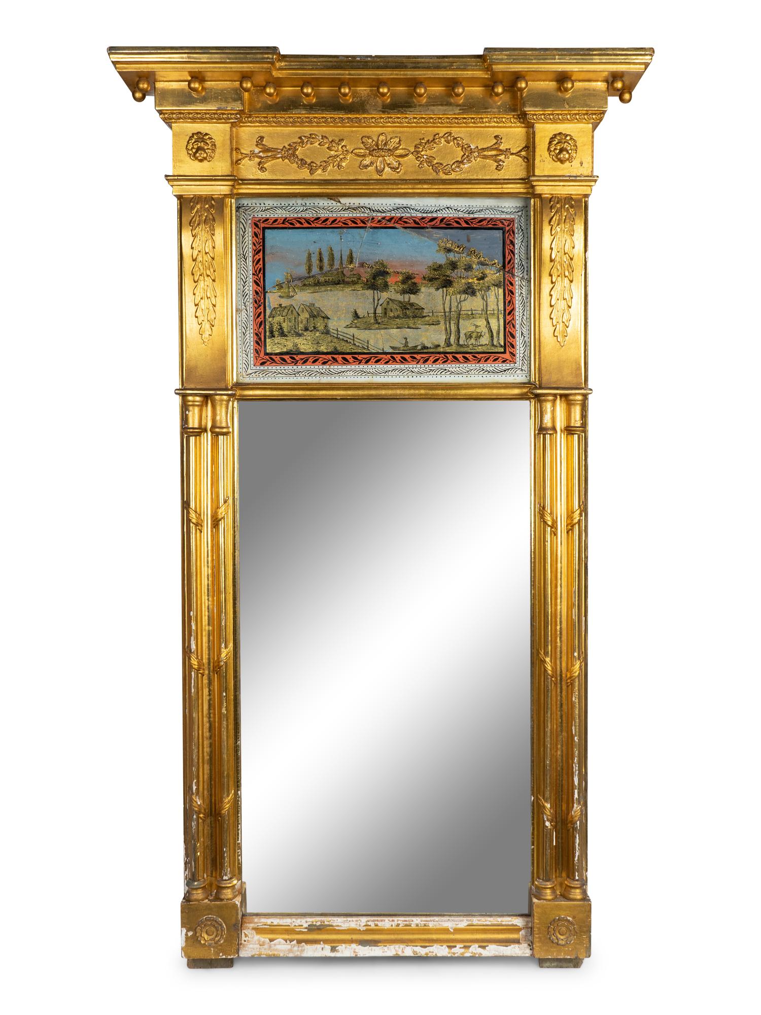 A Federal Gilt Wood Mirror with Eglomise Panel — 19TH CENTURY