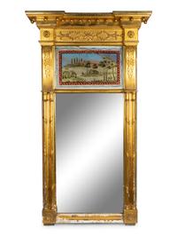 A Federal Gilt Wood Mirror with Eglomise Panel — 19TH CENTURY