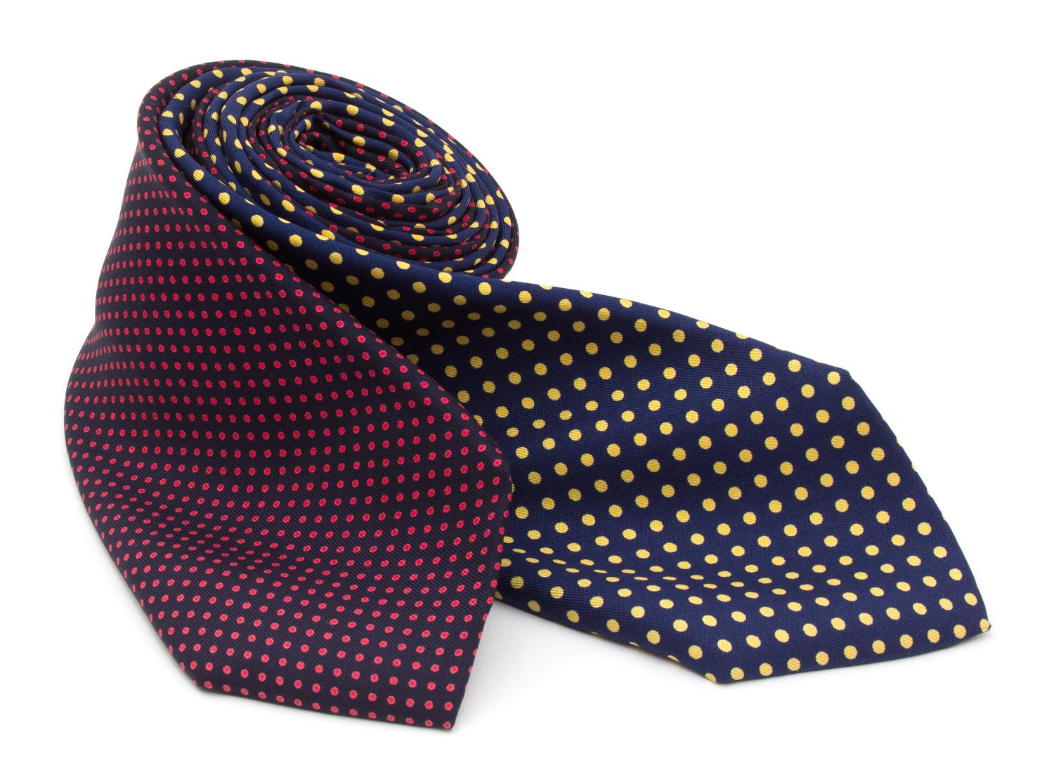 A Pair of Hermes Navy Silk Ties, 3" wide.