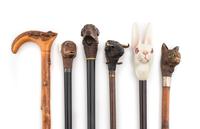 A Group of Six Zoomorphic Carved Wood Walking Sticks
