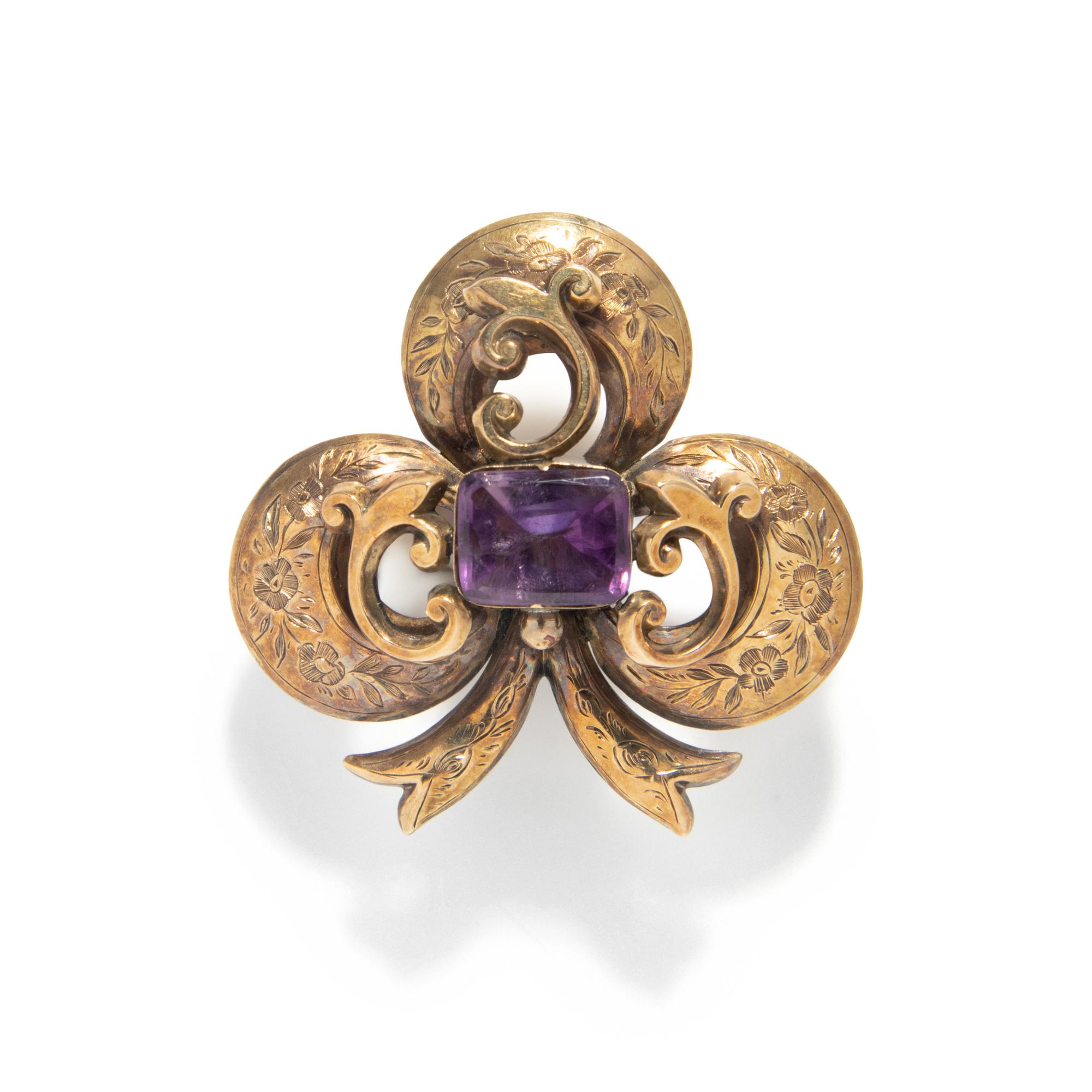 VICTORIAN, AMETHYST AND YELLOW GOLD BROOCH
