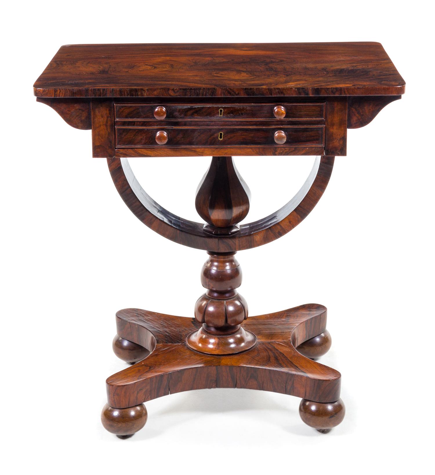 A Regency Rosewood Work Table Height 27 1/2 x width 26 1/4 x depth 19 inches. — SECOND QUARTER 19TH CENTURY