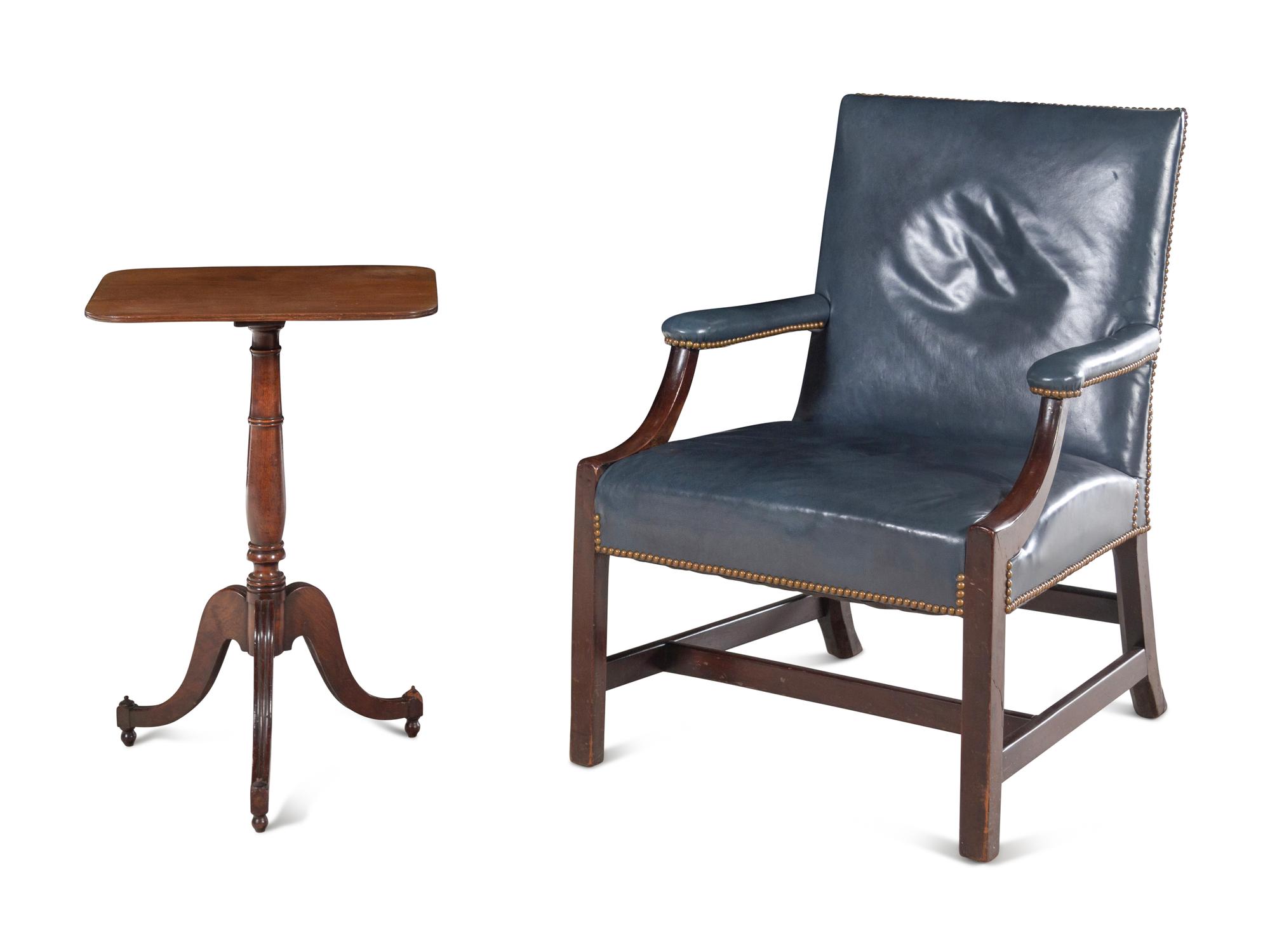 A George III Style Mahogany Armchair and Side Table