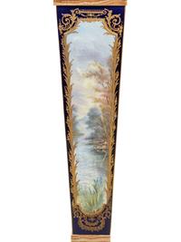 A Pair of Sèvres Style Gilt Bronze Mounted Painted and Parcel Gilt Porcelain and Onyx Pedestals