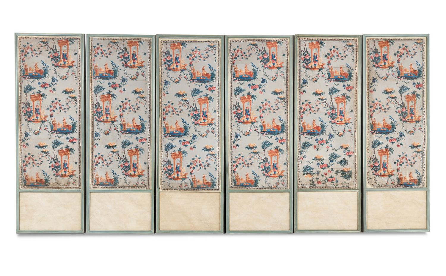 A Set of Six French Wallpaper Panels