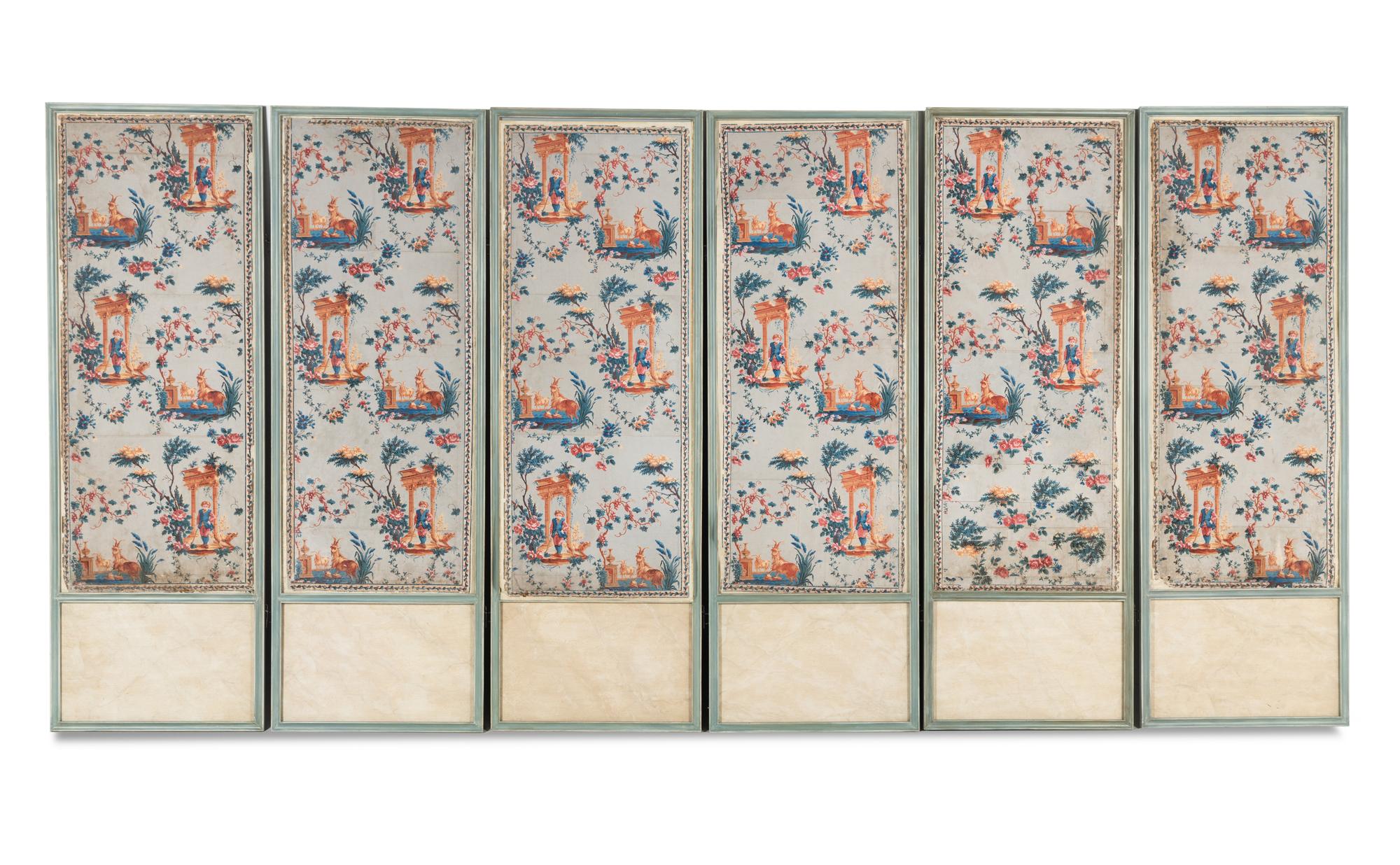 A Set of Six French Wallpaper Panels