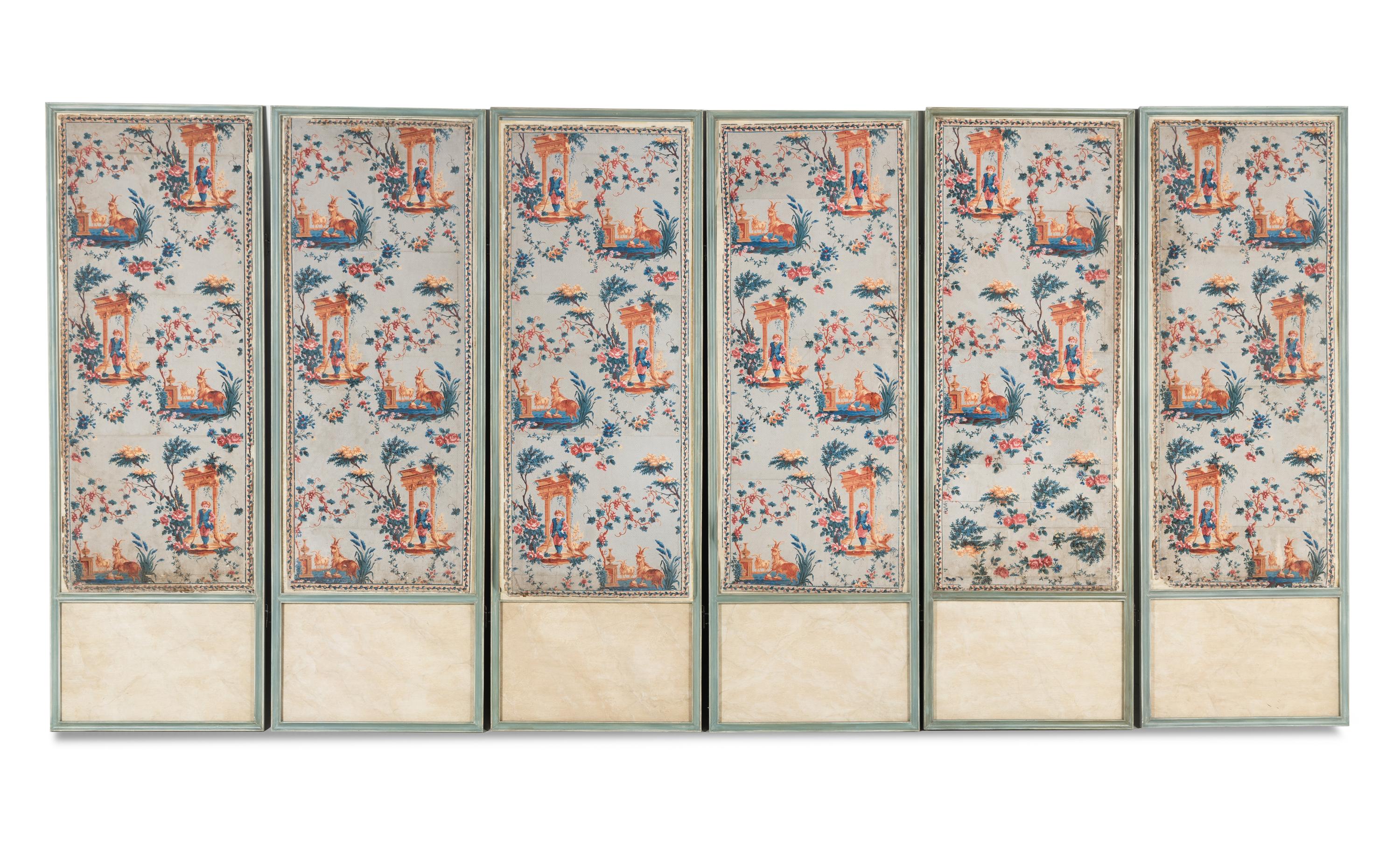 A Set of Six French Wallpaper Panels