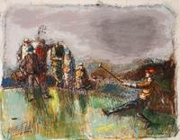 Four works: 19th Hole, 1971; Untitled (Golf Scene); Untitled (Golfers Under Tree); and Golfers ABC , 1964