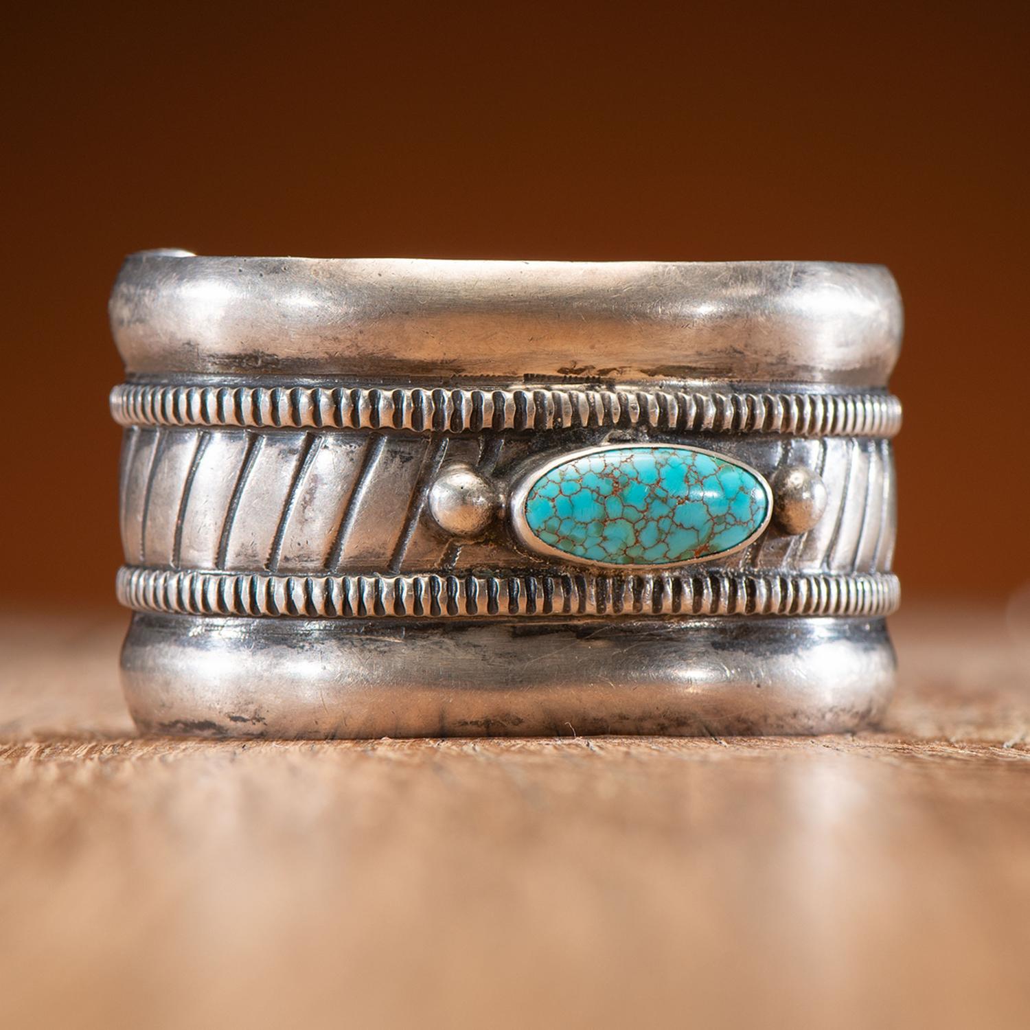 Joe H. and Teresita Quintana (Cochiti, 1915-1995 & 1924-1973) Silver and Turquoise Cuff Bracelet