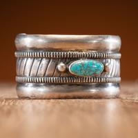 Joe H. and Teresita Quintana (Cochiti, 1915-1995 & 1924-1973) Silver and Turquoise Cuff Bracelet