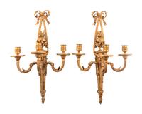 A Pair of Louis XVI Style Gilt Bronze Three-Light Sconces