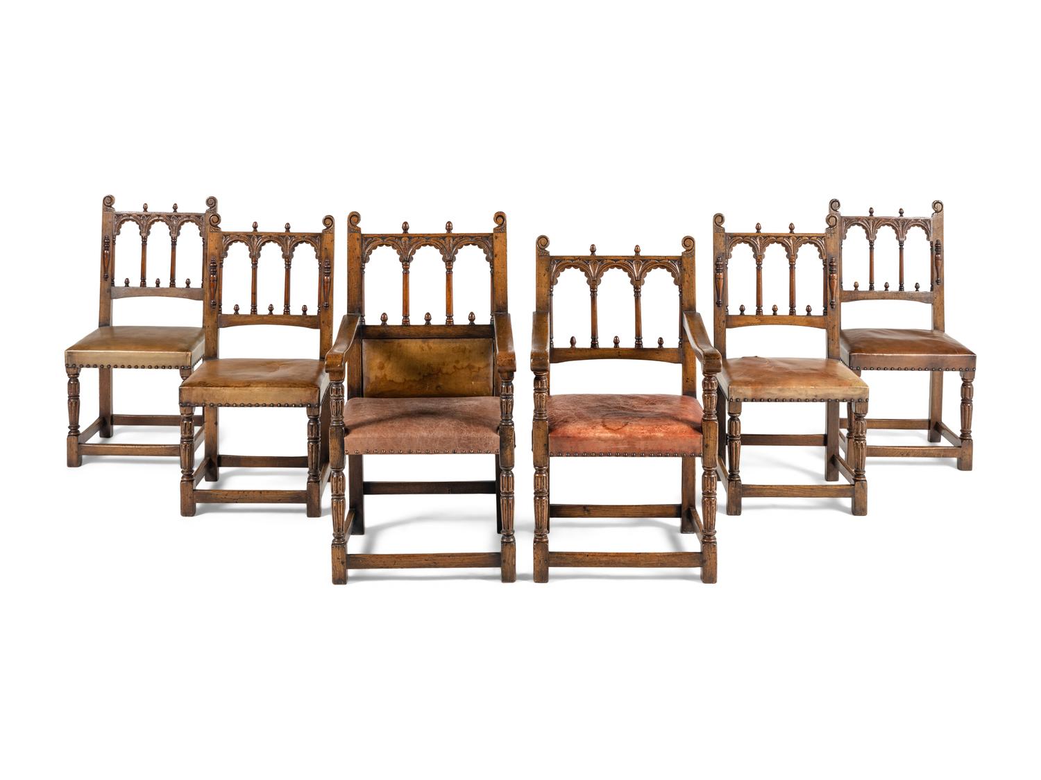 A Set of Six William & Mary Style Oak Dining Chairs