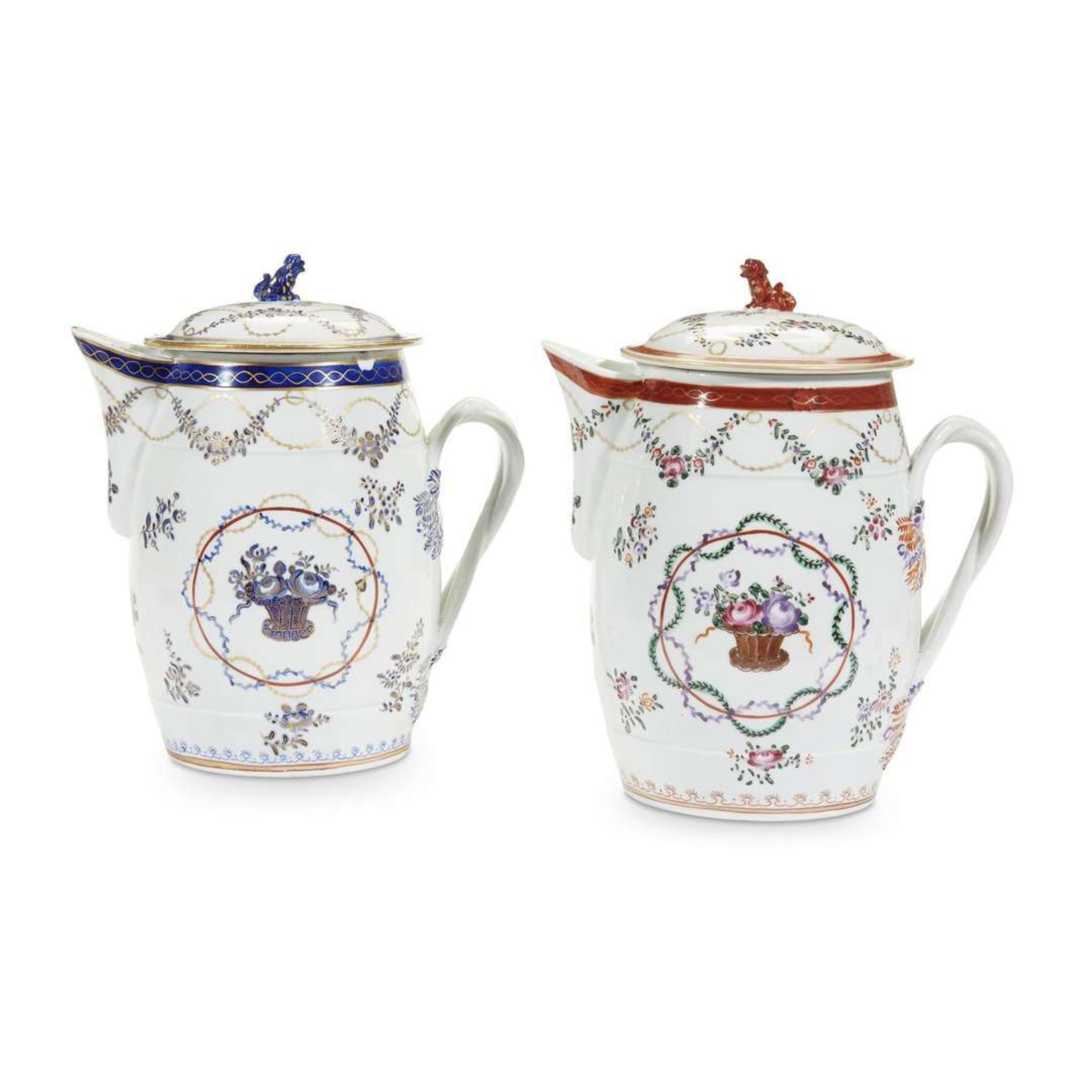 Two Samson Chinese export style porcelain covered pitchers late 19th century