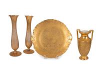 Four Pieces of Gilt Decorated Porcelain and Glass — 20TH CENTURY