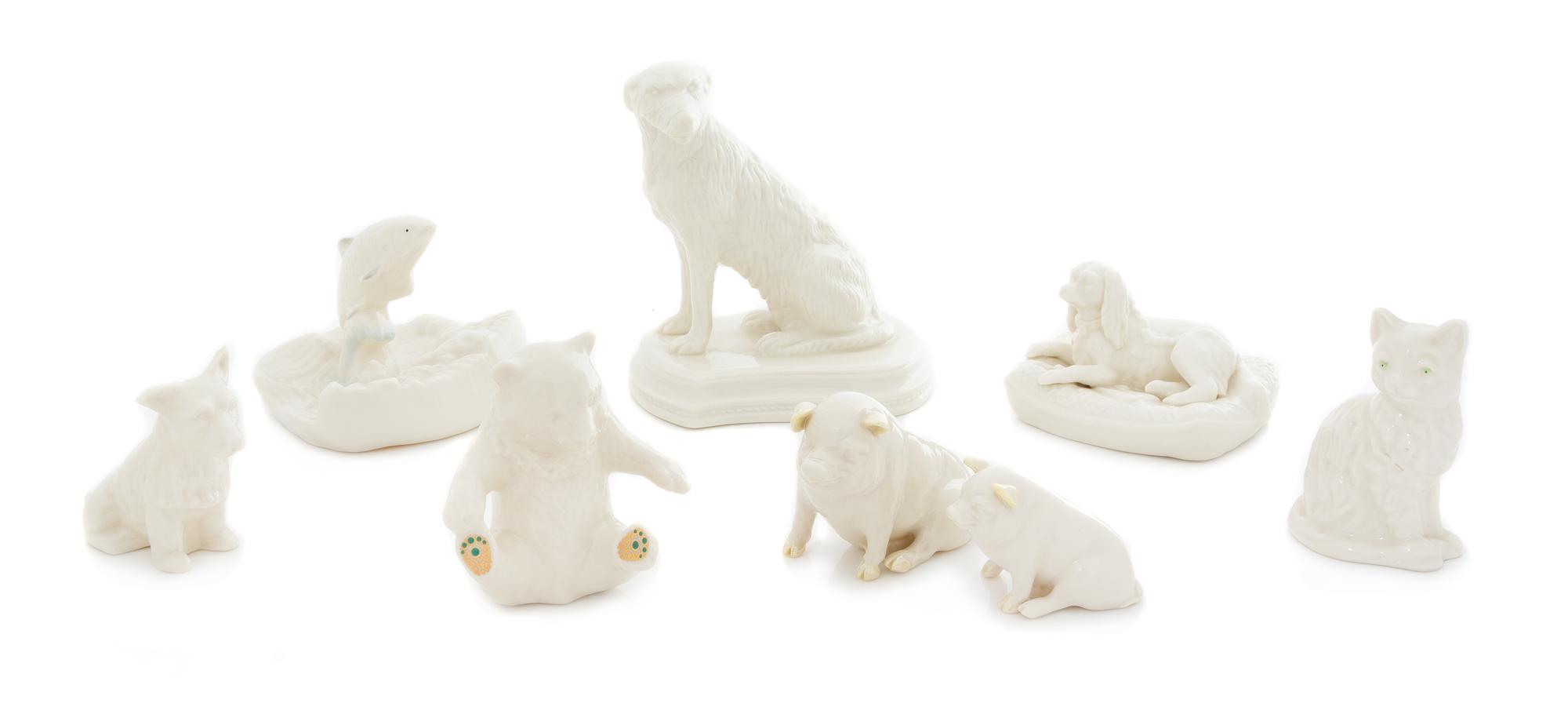 Six Belleek Animal Figures Height of tallest 6 1/2 inches. — SIXTH GREEN MARK THROUGH SEVENTH GOLD MARK (1965-1993)
