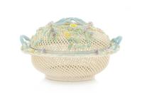 A Belleek Four Strand Covered Basket Width 9 inches. — FIFTH IMPRESSED MARK (1980-1989)