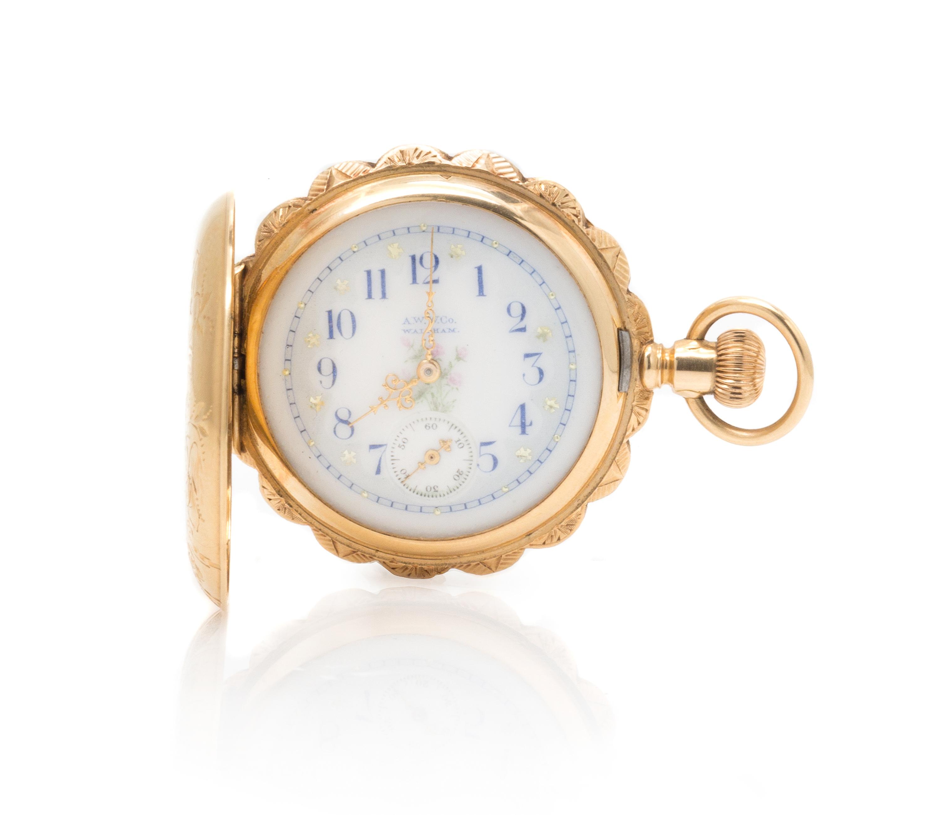 A 14 Karat Yellow Gold Hunter Case Pocket Watch, Waltham, Circa 1895, 34.20 dwts.