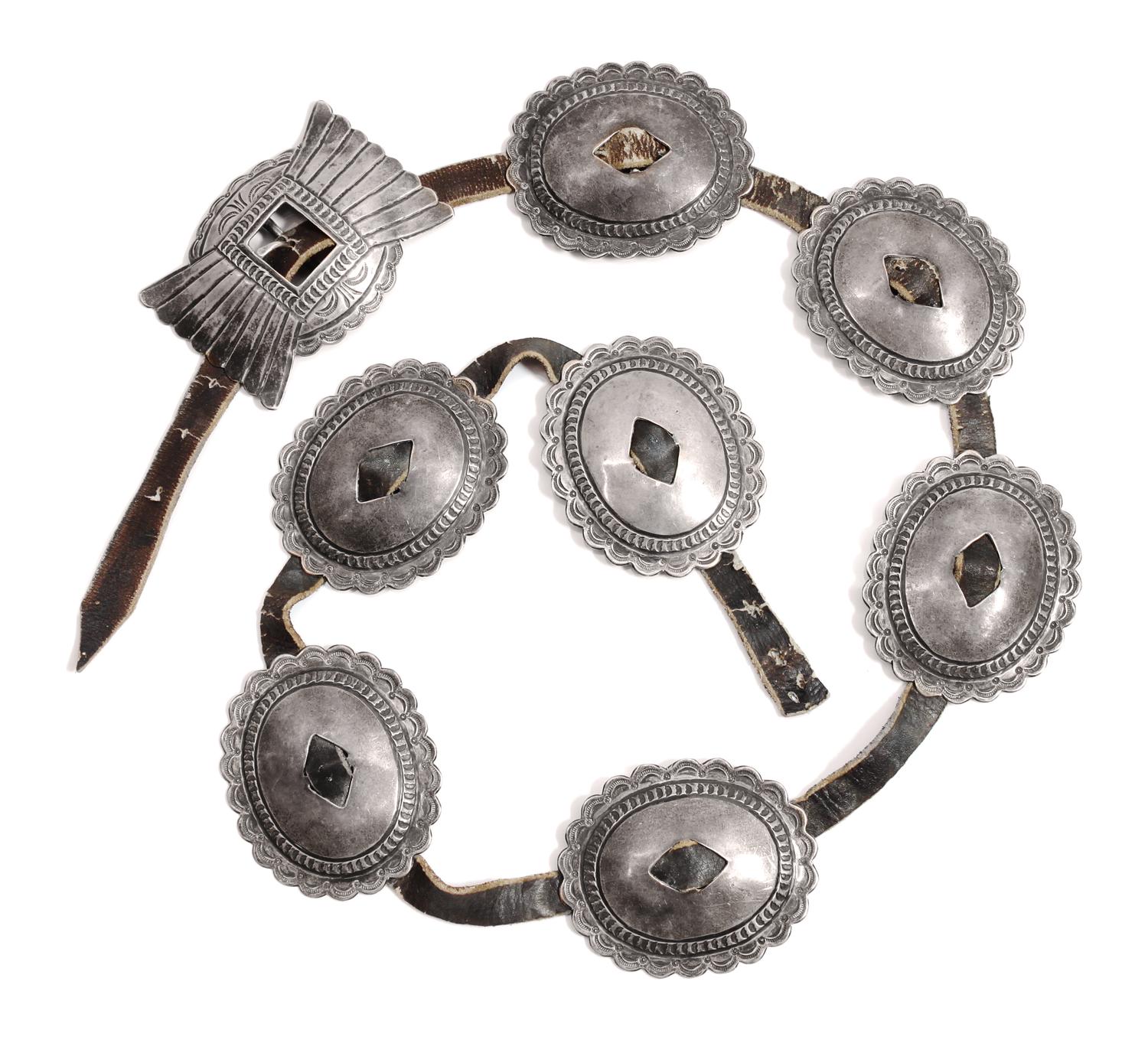 Navajo First Phase Concho Belt, Attributed to Roger Skeet Length overall 47 inches — Circa 1930