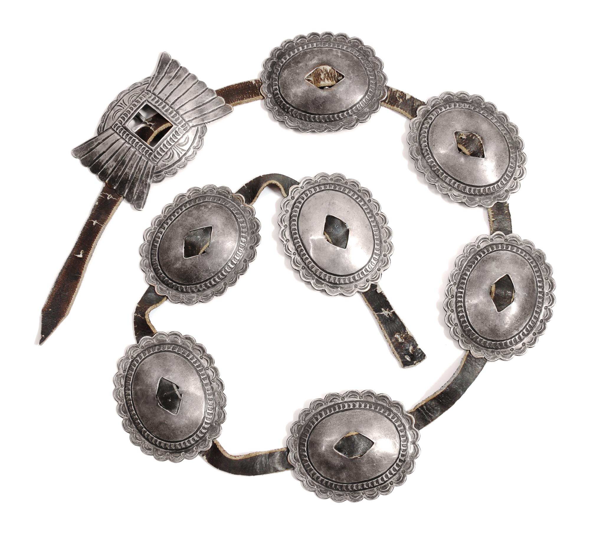 Navajo First Phase Concho Belt, Attributed to Roger Skeet Length overall 47 inches — Circa 1930