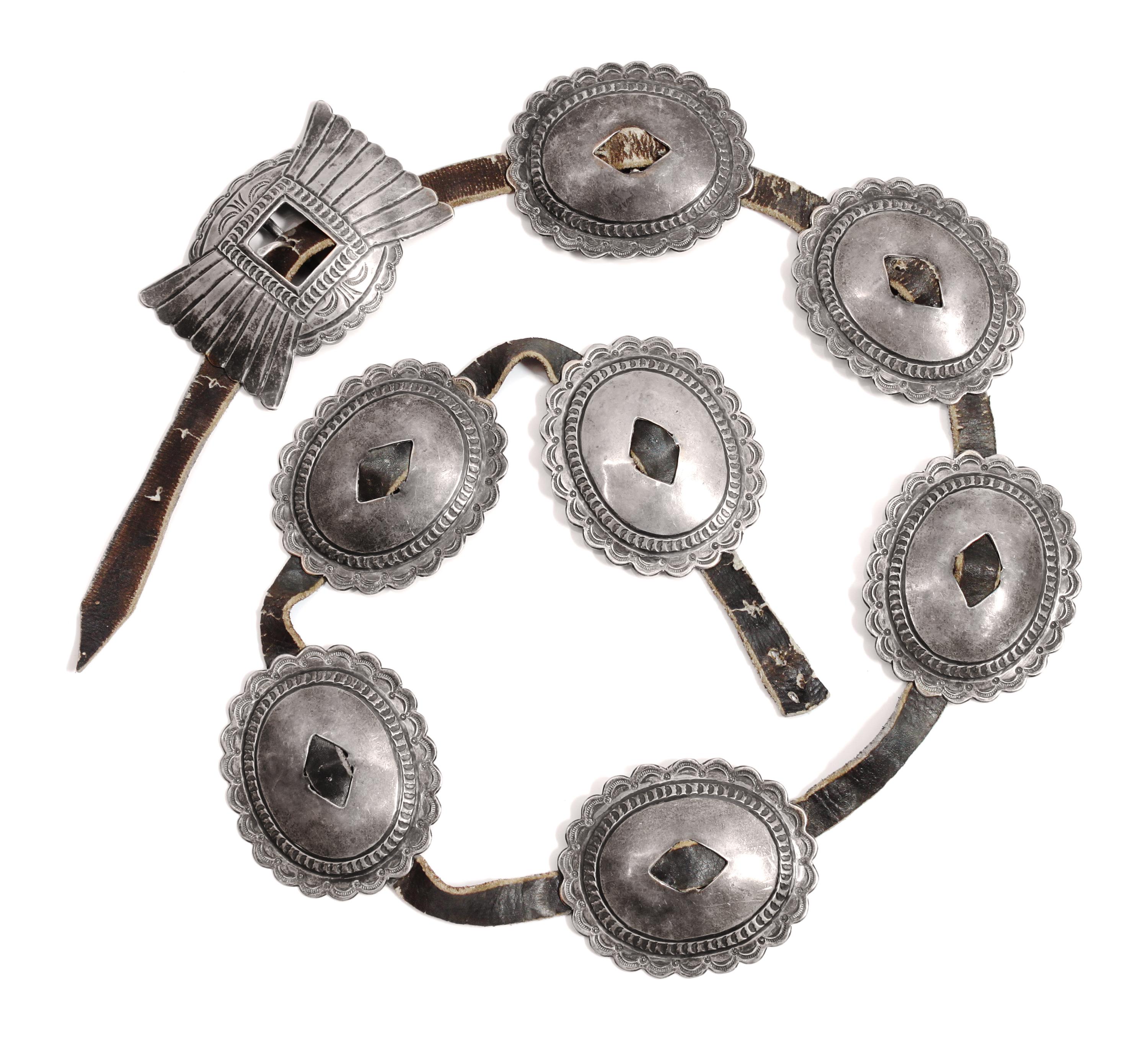 Navajo First Phase Concho Belt, Attributed to Roger Skeet Length overall 47 inches — Circa 1930