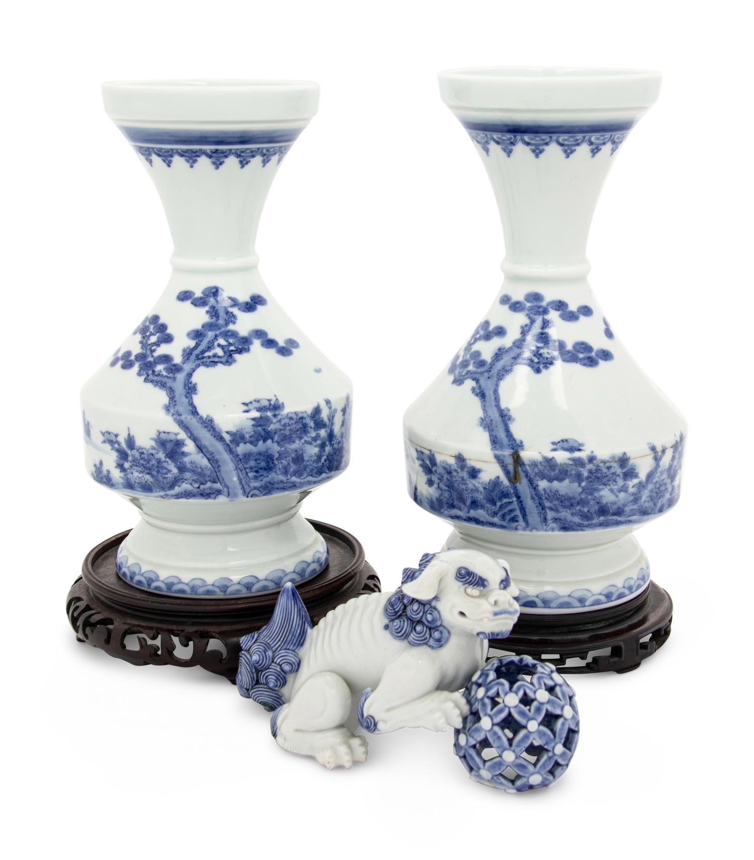 Three Japanese Blue and White Porcelain Articles