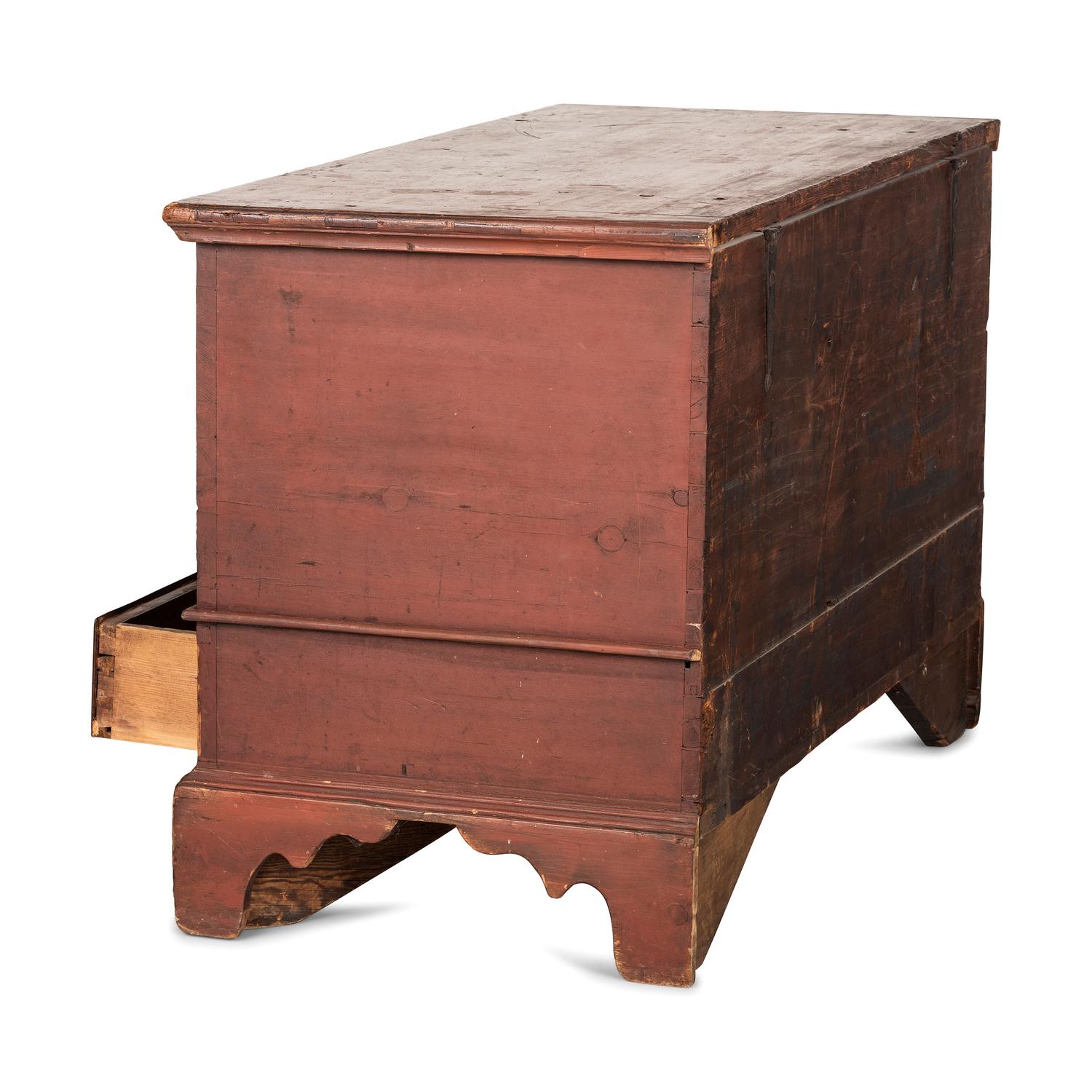 A Chippendale Red-Painted Pine Two-Drawer Blanket Chest