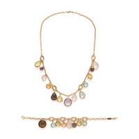 Yellow Gold and Multigem Necklace and Bracelet