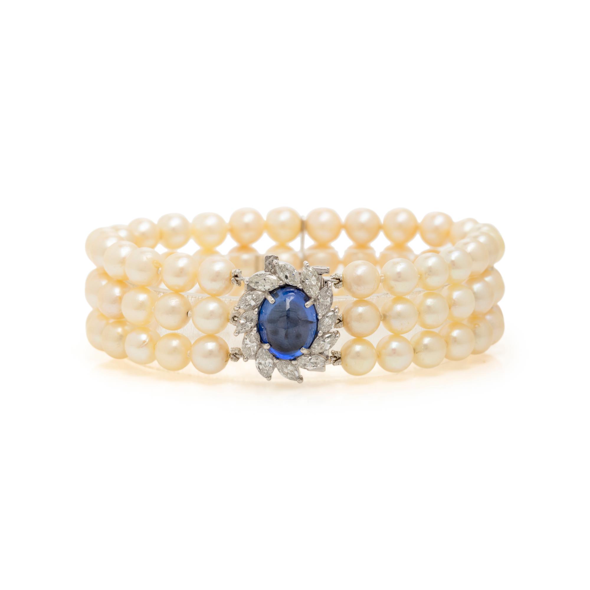CULTURED PEARL, SYNTHETIC SAPPHIRE AND DIAMOND BRACELET