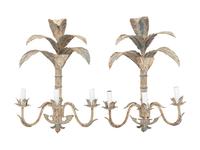 A Pair of Italian Painted Tole Two-Light Sconces