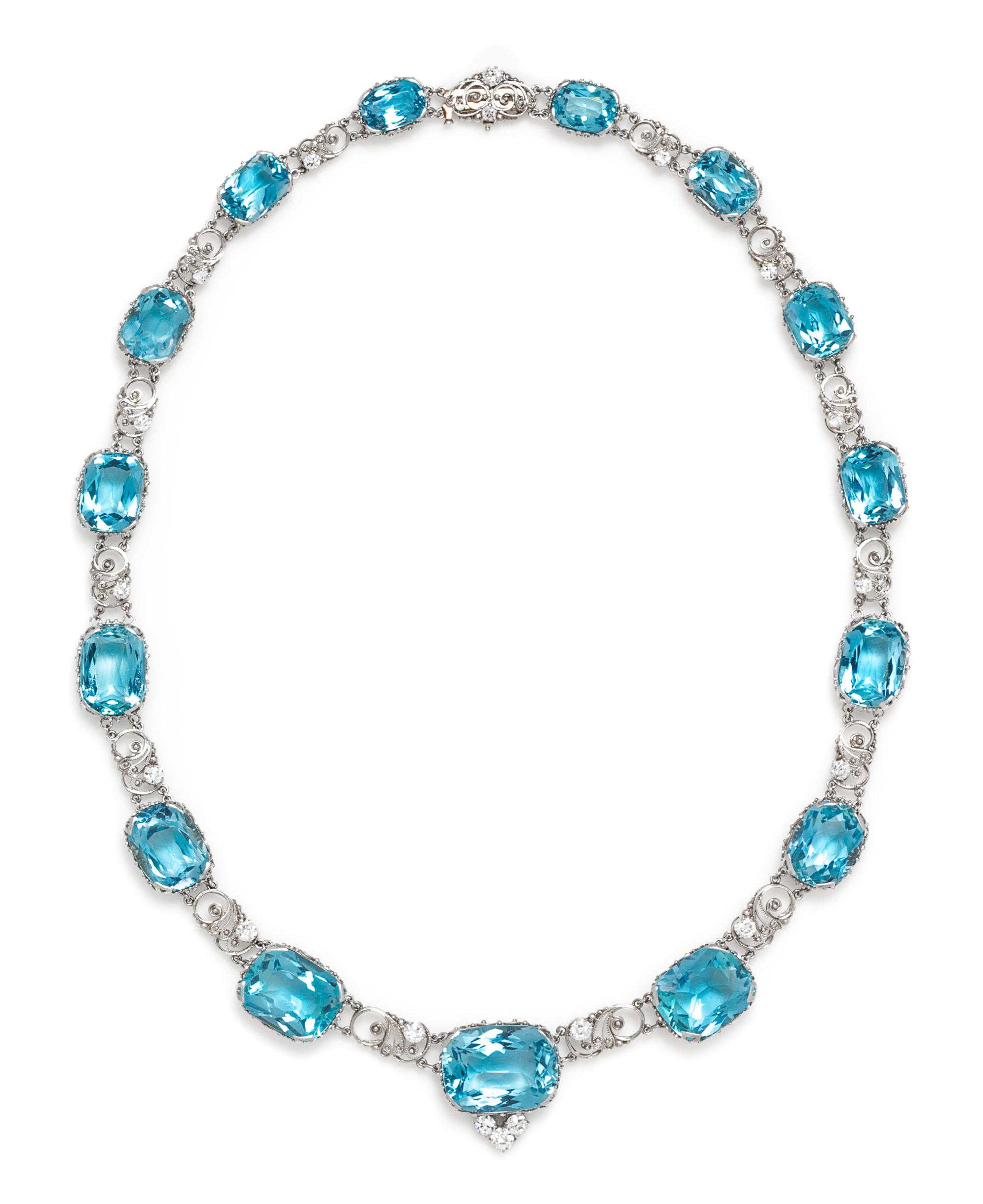 An Important Platinum, Aquamarine and Diamond Necklace, Tiffany & Co., Circa 1915, 55.90 dwts.