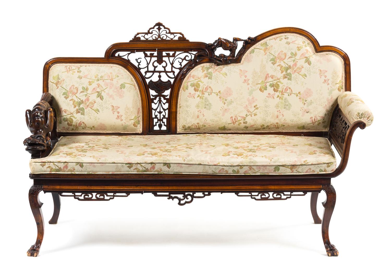 A French Mahogany Japonesque Parlor Suite Height of chairs 33 1/2 inches. — PERRET ET VIBERT, PARIS, LATE 19TH CENTURY