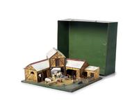 A Painted Tin and Wood Toy Barn Diorama