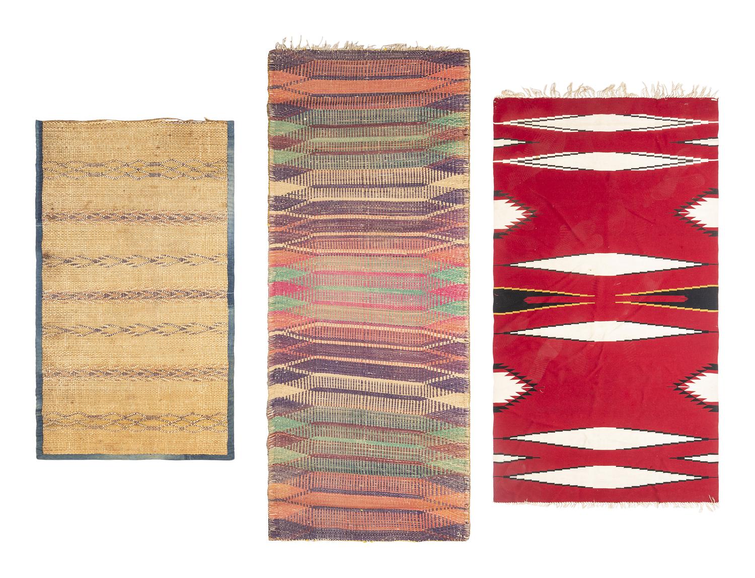 A Native American Rug and Two Woven Mats