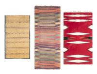 A Native American Rug and Two Woven Mats