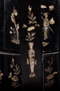 A Chinese Mother-of-Pearl Inlaid Black Lacquer Two-Tier Food Basket, Tihe