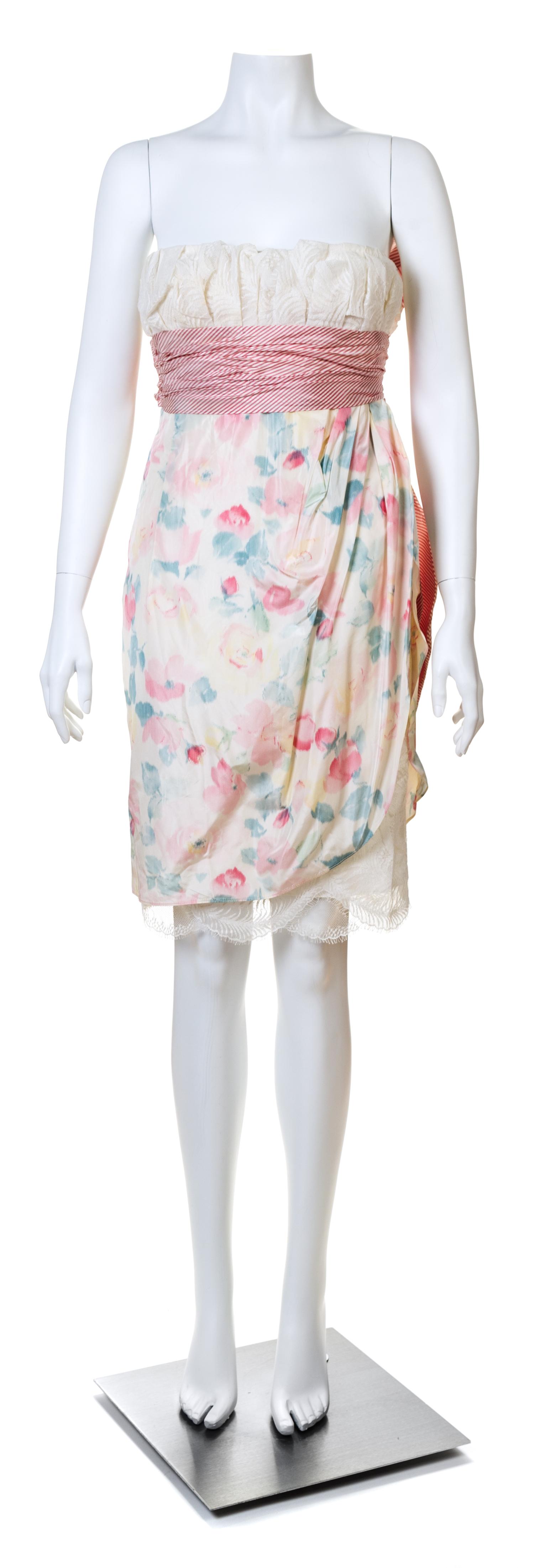 A Bernard Perris Silk Floral Strapless Dress Ensemble, Size 40.
