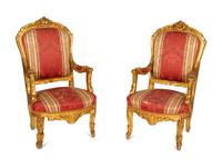 A Pair of Louis XVI Style Giltwood Fauteuils