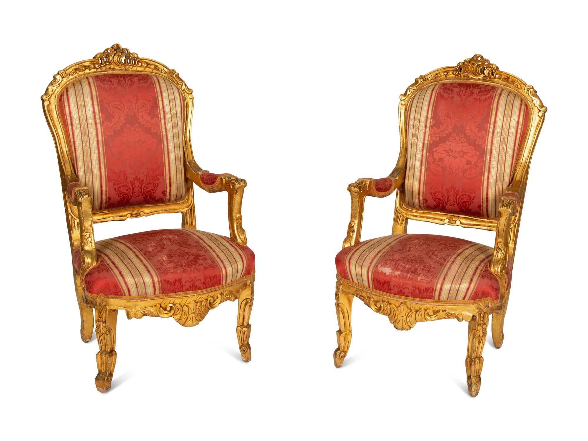 A Pair of Louis XVI Style Giltwood Fauteuils