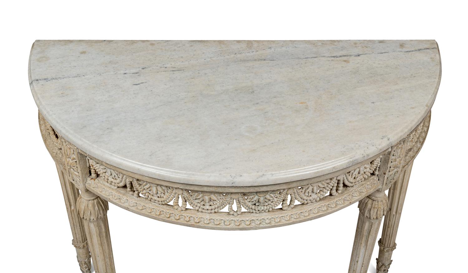 A Louis XVI White-Painted Marble-Top Console Table