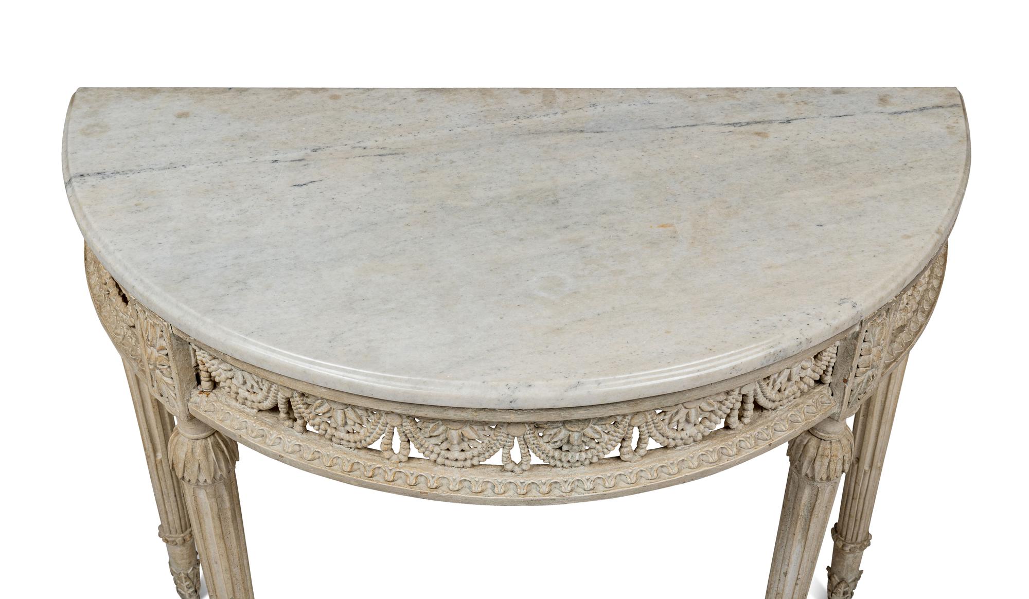 A Louis XVI White-Painted Marble-Top Console Table