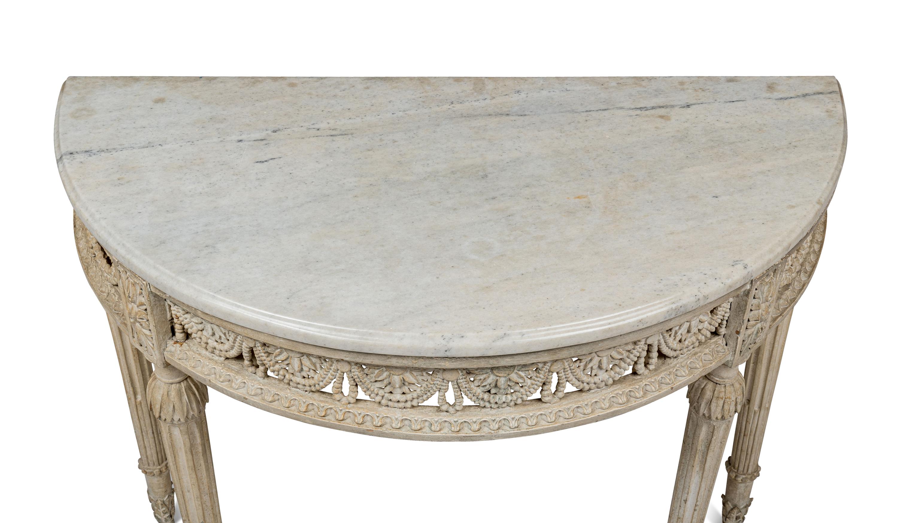 A Louis XVI White-Painted Marble-Top Console Table