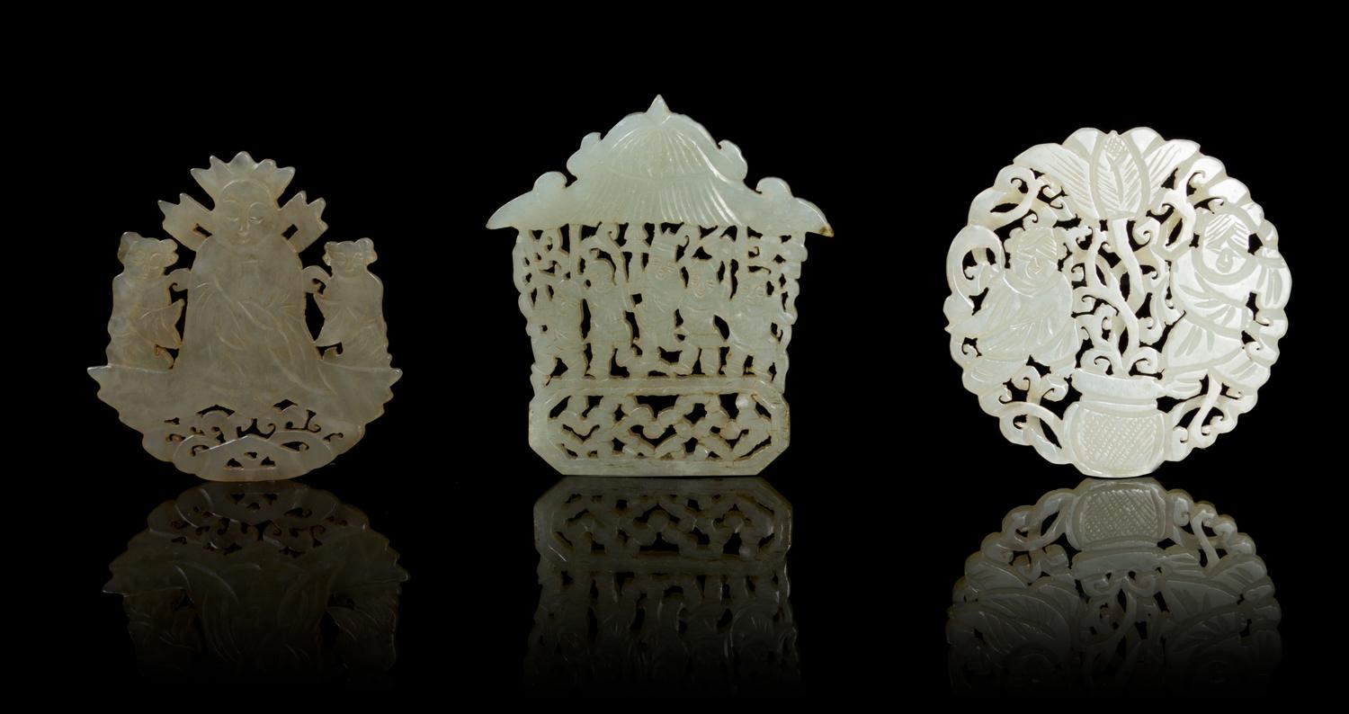 Three Serpentine Plaques Height of tallest 2 1/2 inches.