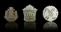 Three Serpentine Plaques Height of tallest 2 1/2 inches.