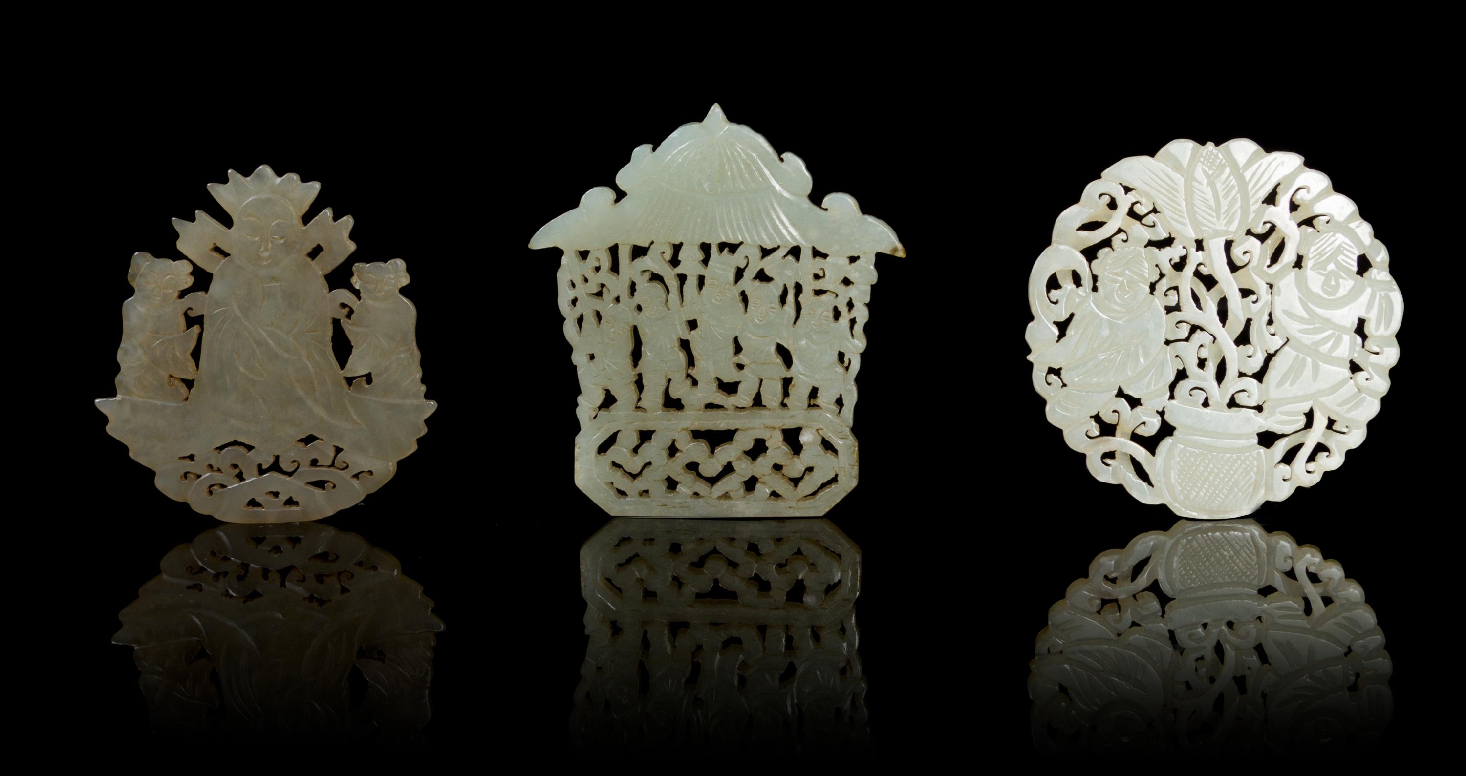 Three Serpentine Plaques Height of tallest 2 1/2 inches.