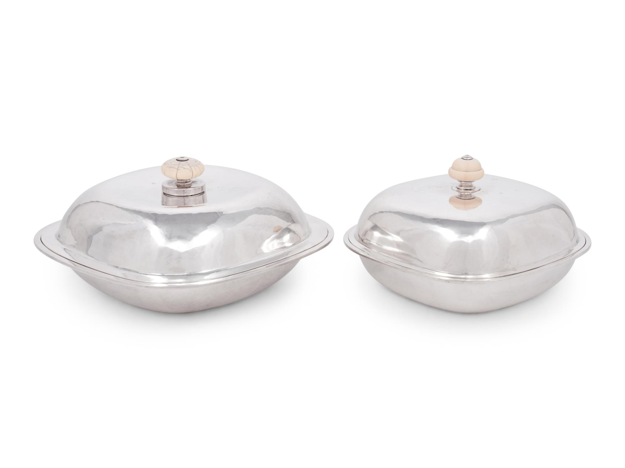 Two Arthur Stone Arts & Crafts Silver Covered Dishes