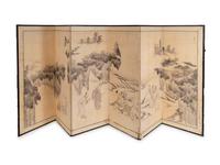 A Japanese Six-Fold Paper Screen — 19TH CENTURY